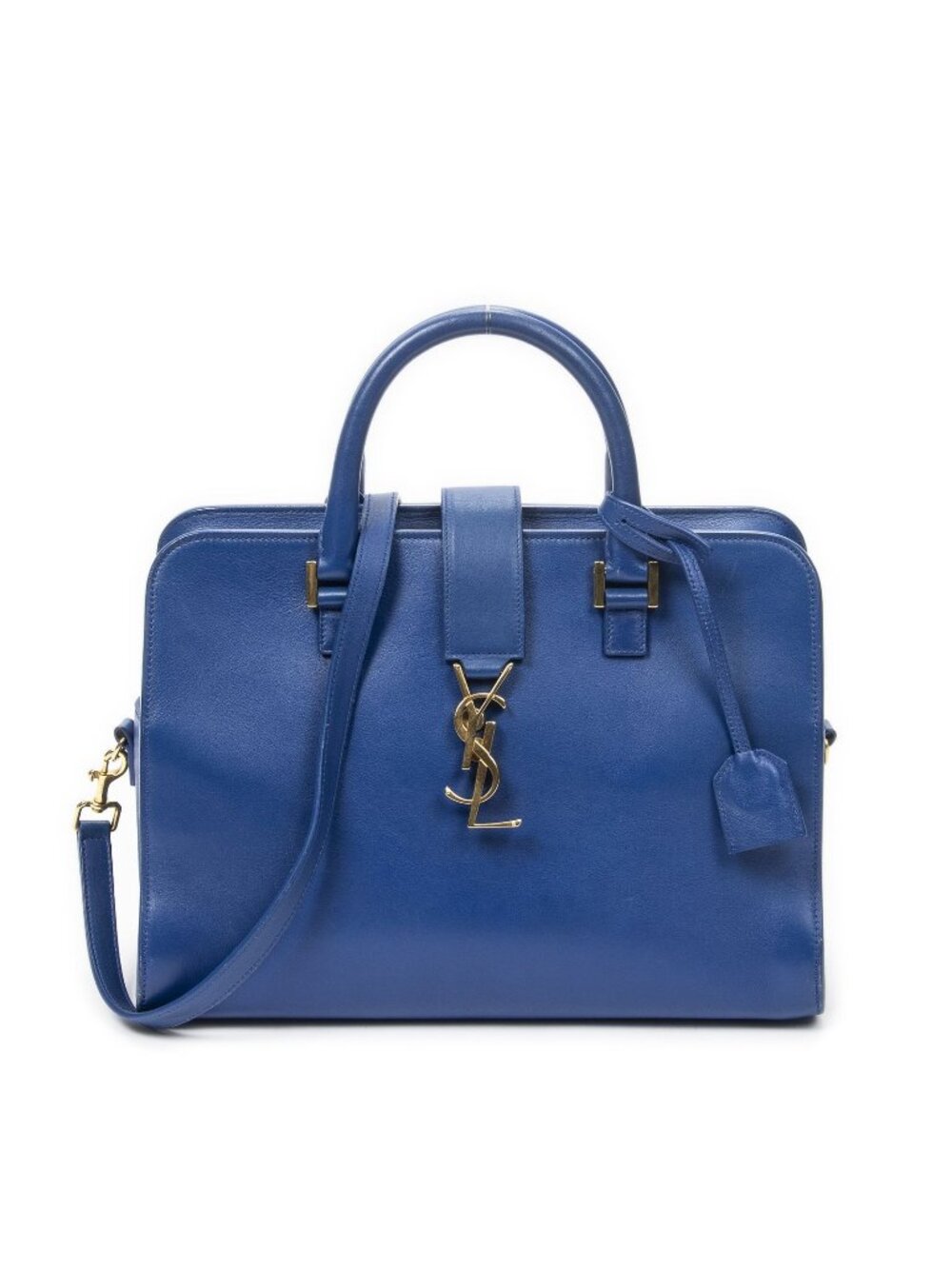 Saint Laurent Medium Monogram Cabas Blue Smooth Leather Shoulder Bag